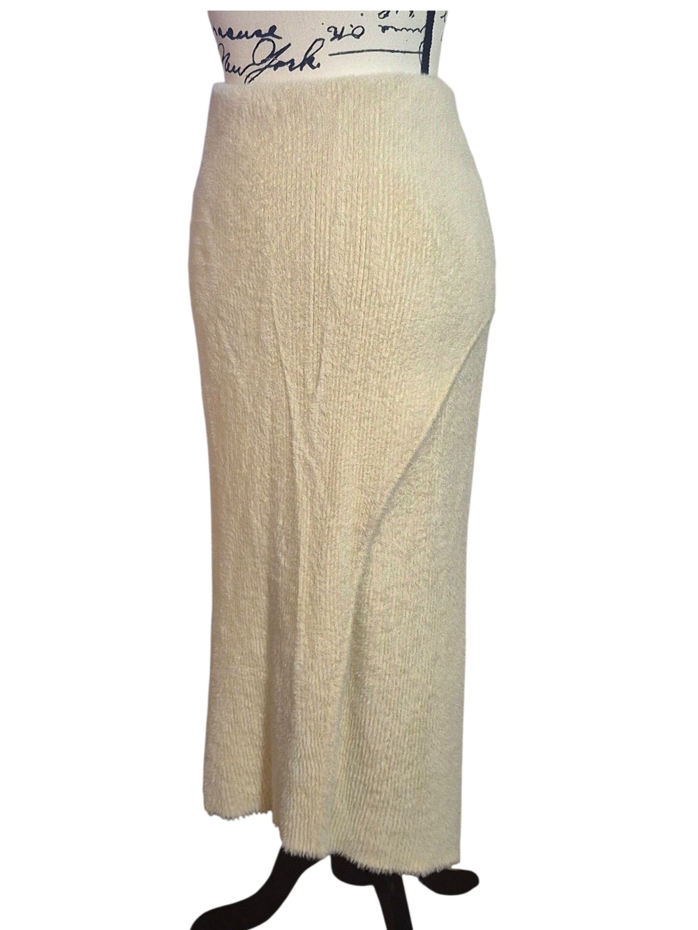 Express Fuzzy Fur Midi Ivory Pencil Skirt Sz L - Picture 4 of 9